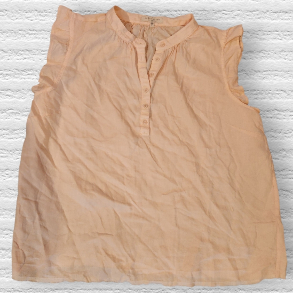 New Side Stitch Los Angeles Linen Blend Ruffle Sleeve Top Qvc Large Peach